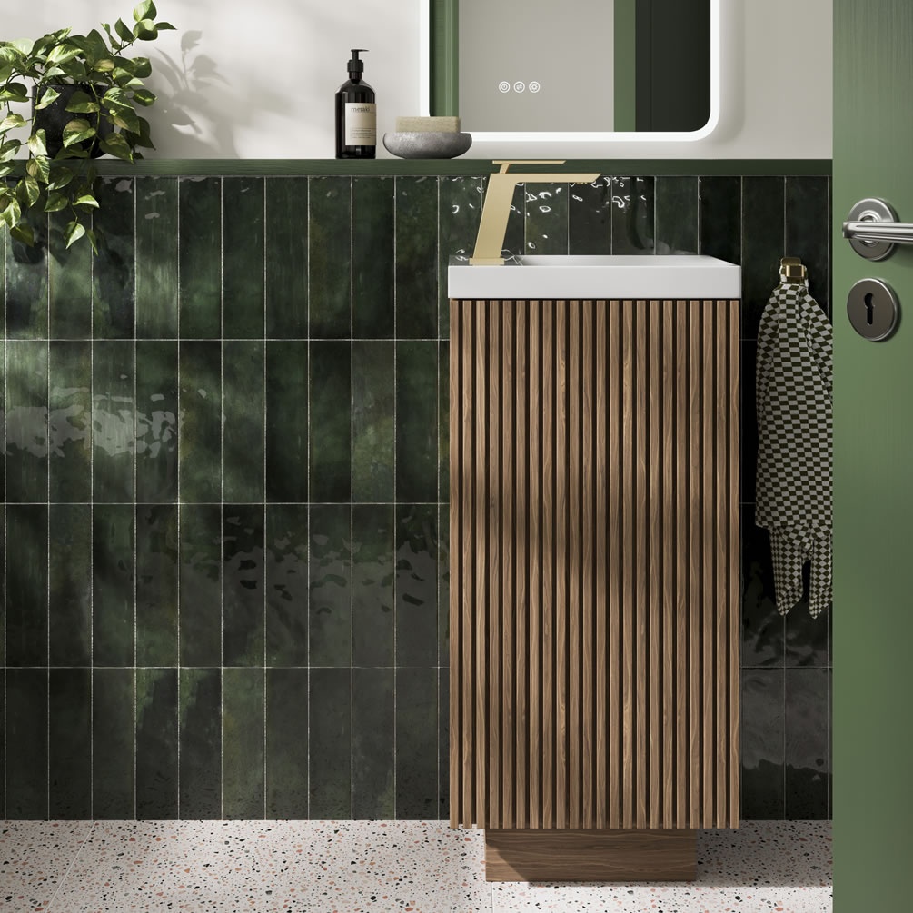 Crosswater Limit Royal Walnut 400mm Floorstanding Vanity Unit & Basin - Lifestyle Image 1